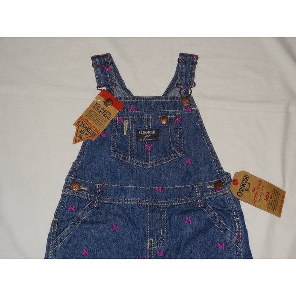 Girl OshKosh B'Gosh Overall Denim Purple Embroidered Butterfly Bib 6 Months NWT - Picture 5 of 8